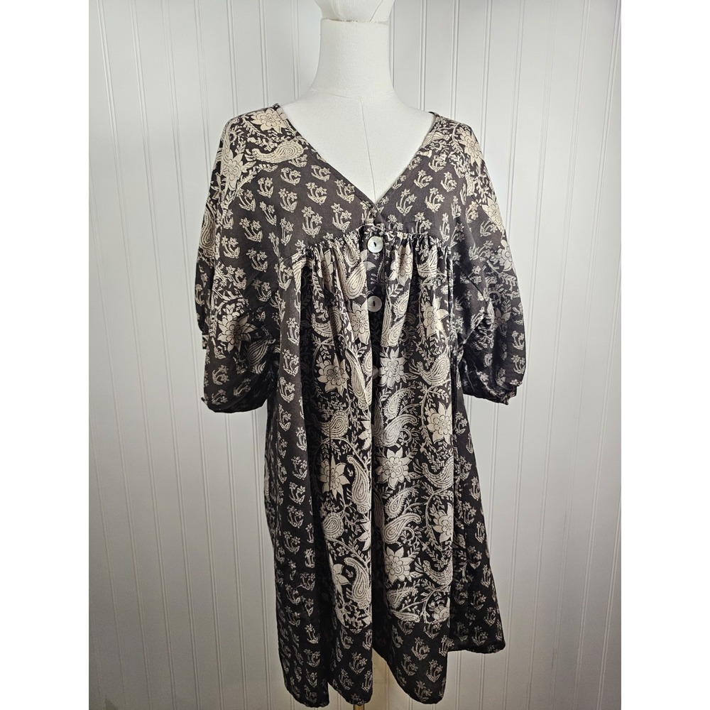 Kinga Csilla Dress Brown Floral Dress Puff Sleeve Oversized Boho Women's Size 8